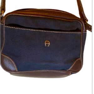 Etienne Aigner Black and Brown Leather and Canvas Bag